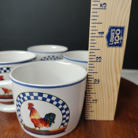 Century Stoneware Remy Rooster‎ Pattern 2 1/2" Vintage Flat Tea Cups Set of 4 - Picture 7 of 9